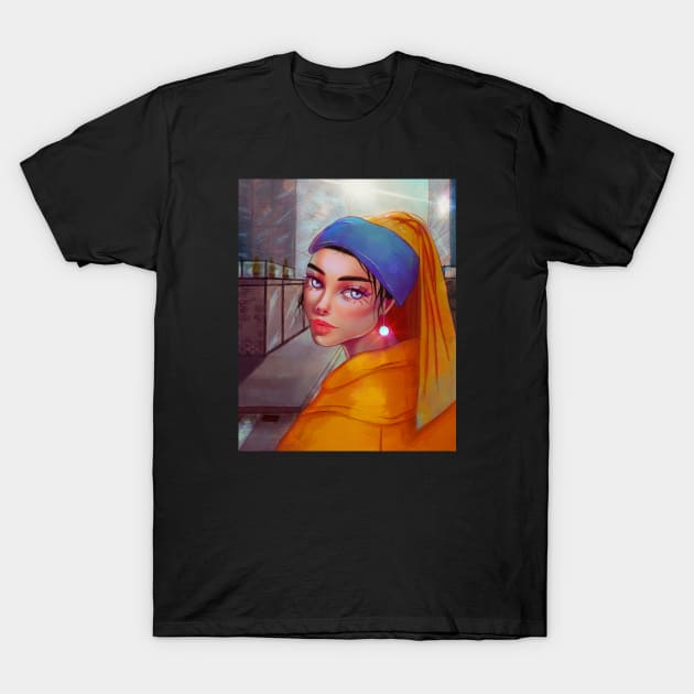 Modern Girl With The Pearl Earring T-Shirt by Fatchilart